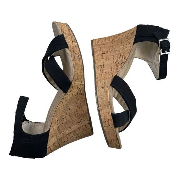 Toms Sierra Women's Canvas Open Toe Criss Cross Cork Wedge Heels Black Size 8.5 - Picture 10 of 11